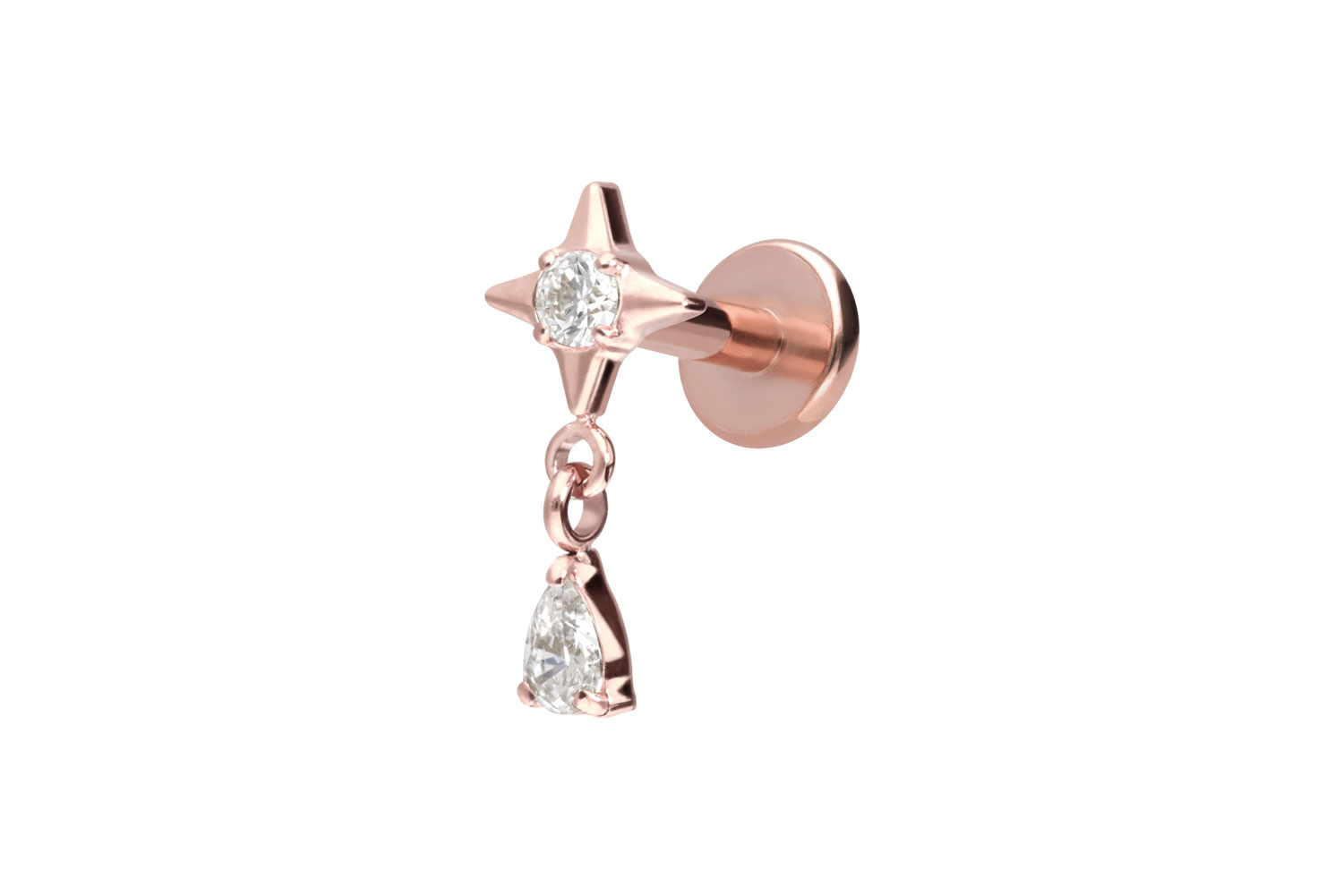 Titan Labret Piercing mit Innengewinde STERN + KRISTALLTROPFEN